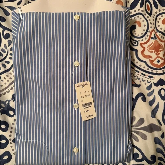 NWT Brooks Brothers Blue and White Striped Dress Shirt - Picture 2 of 2